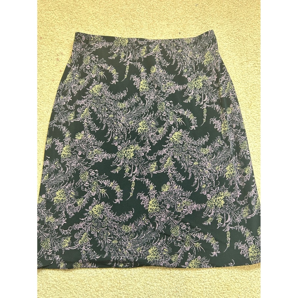 Merona Black Floral Print Skirt Knee Length Size M